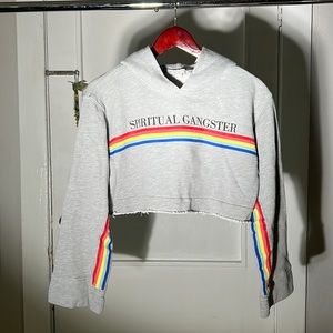 Nwot. Spiritual gangster grey crop rainbow hoodie